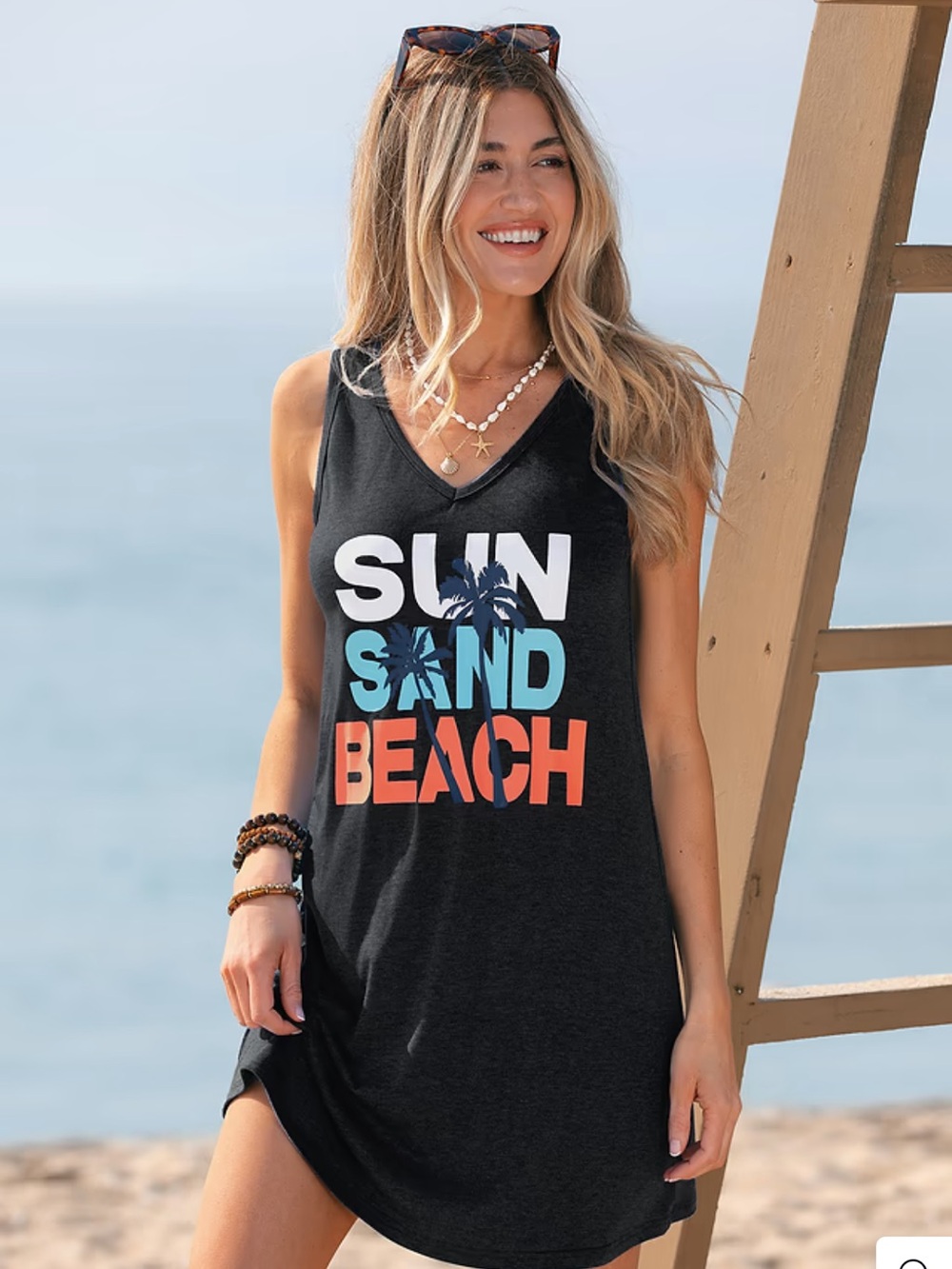 Cupshe Black 'Sun Sand Beach' V-Neck Swim Coverup